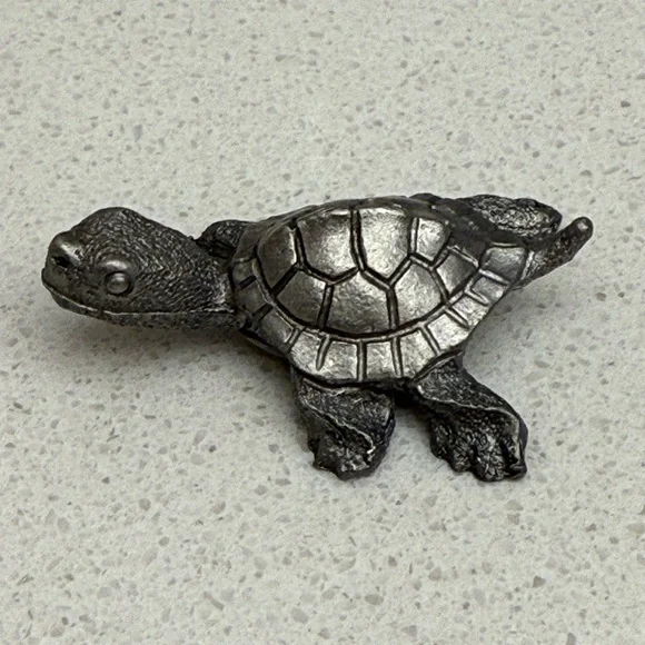 Vintage Spoontiques Tiny Pewter Turtle Figurine Miniature - Picture 2 of 9